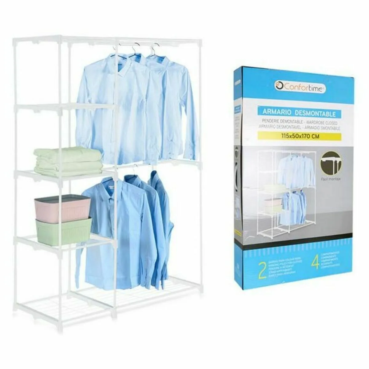 Armoire demontable confortime metal 115 x 50 x 170 cm s223119541. Diaytar Fashion : Soyez à la pointe de la mode avec nos collections exclusives.