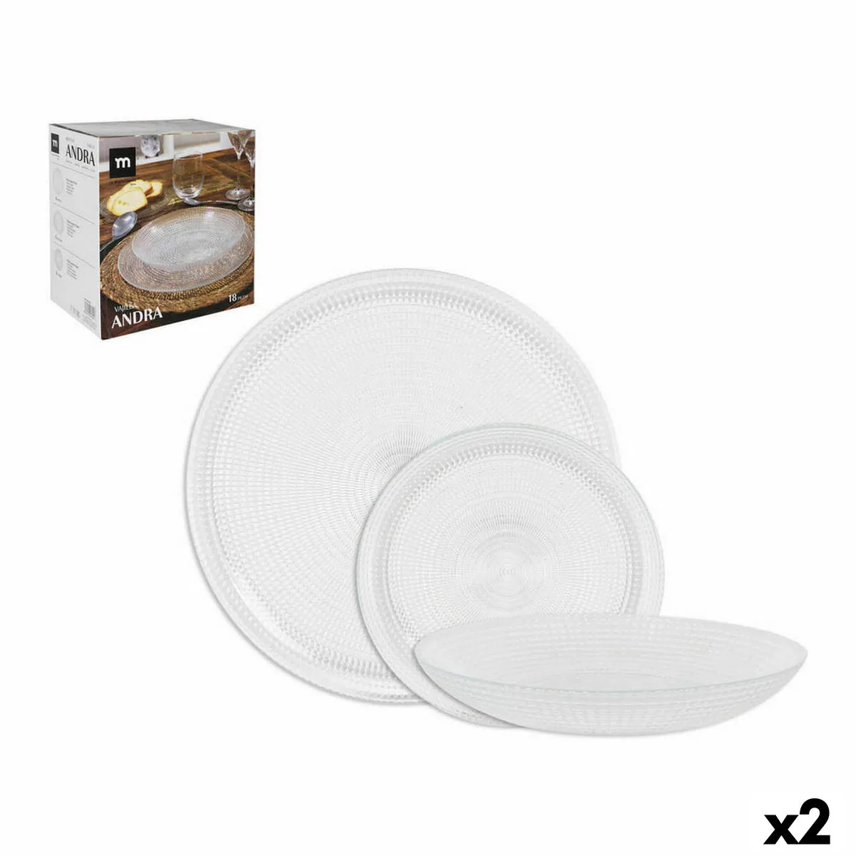 Assietes la mediterranea andra transparent 18 pieces 2 unites s222861135. Osez l'originalité avec les créations mode exclusives de Diaytar.