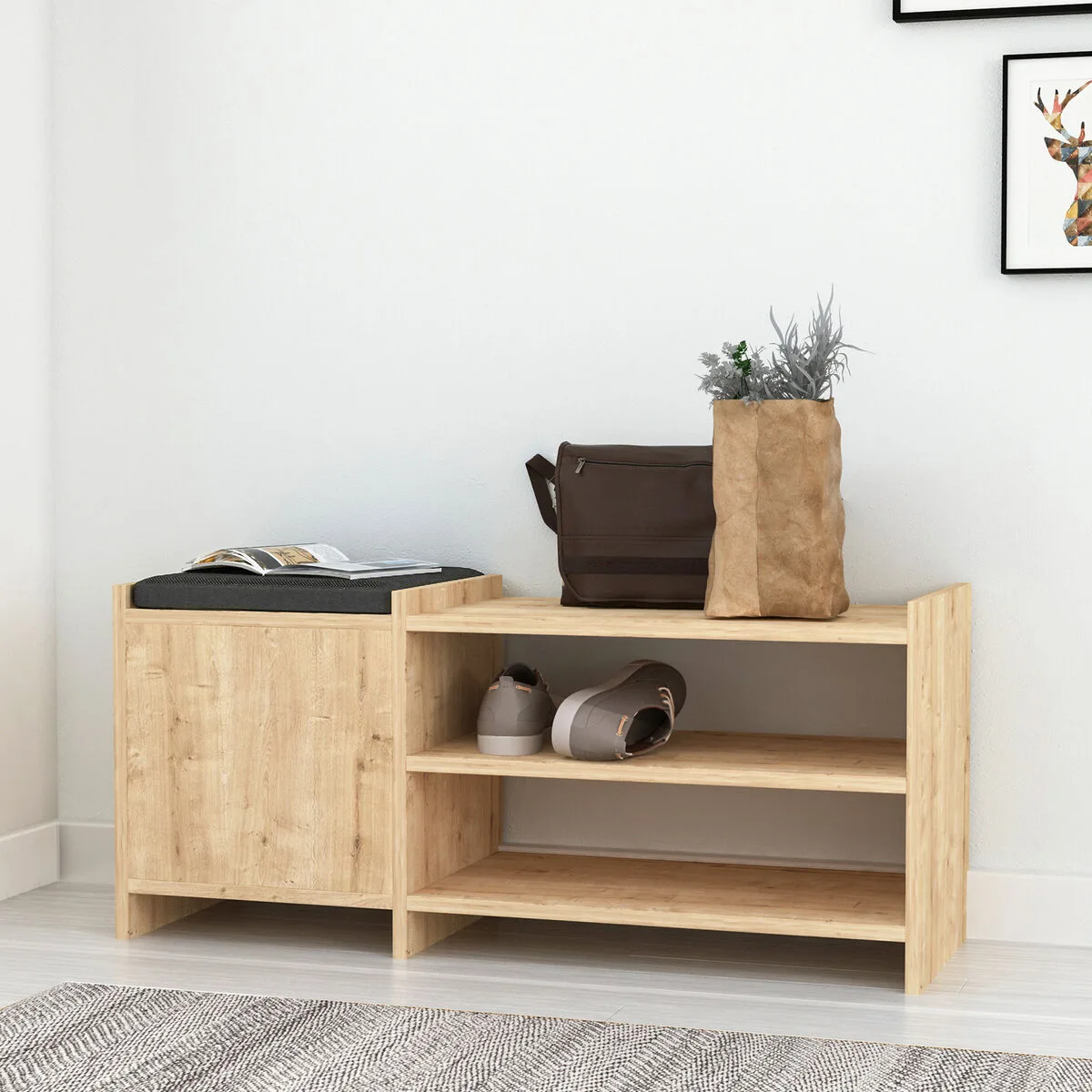 Banc a chaussures alexandra house living marron gris 100 x 44 x 35 cm 2 etageres 1 porte d163296223. Diaytar vous habille de la tête aux pieds avec goût et raffinement.