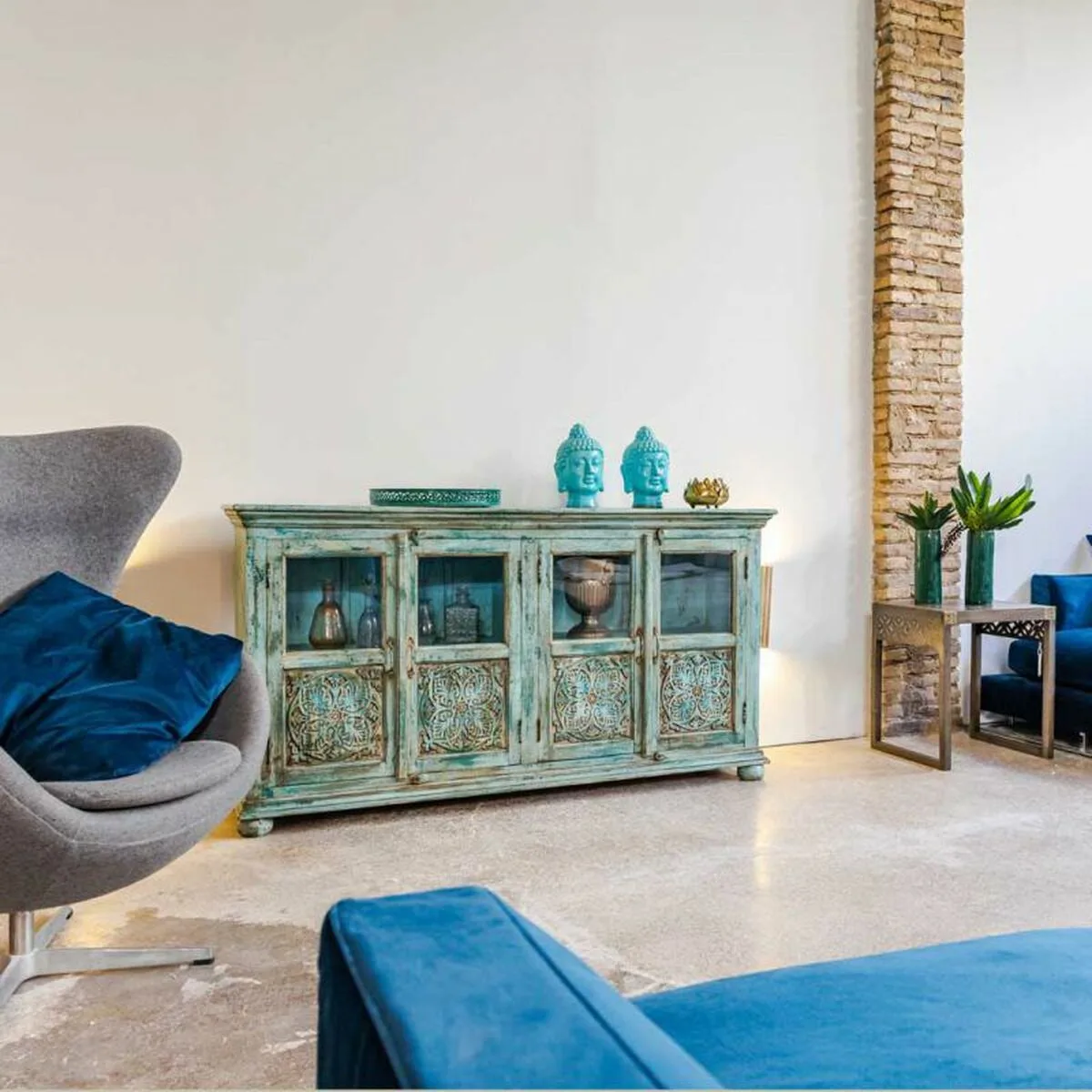 Buffet alexandra house living bleu bois de manguier 40 x 90 x 170 cm d163077711. Diaytar a fait le pari de la transparence : nous vous disons tout sur l'origine et la conception de nos produits.
