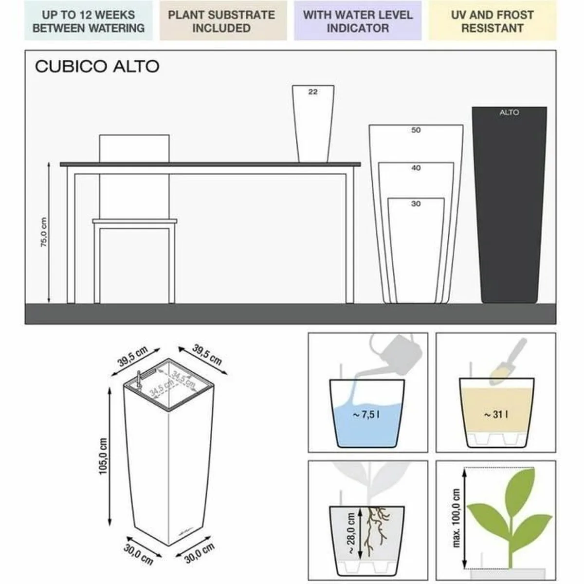 Cache pot lechuza 40 x 40 x 105 cm plastique rectangulaire s7100056891. Notre credo ? L'excellence accessible. Diaytar rend le premium attainable dans chaque catégorie de produits.