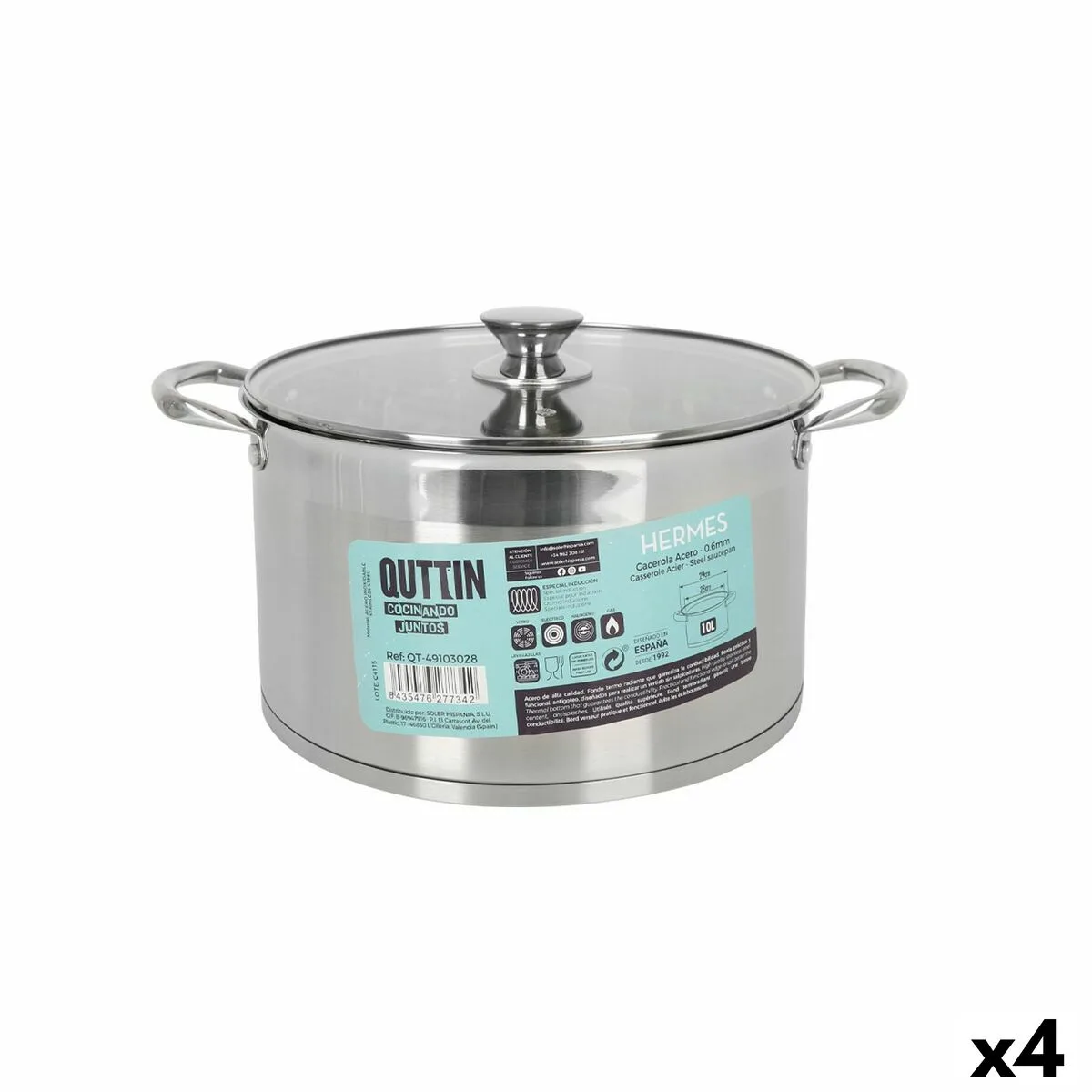 Casserole avec couvercle en verre quttin hermes acier 10 l 4 unites s223358665. Diaytar a fait le pari de la transparence : nous vous disons tout sur l'origine et la conception de nos produits.