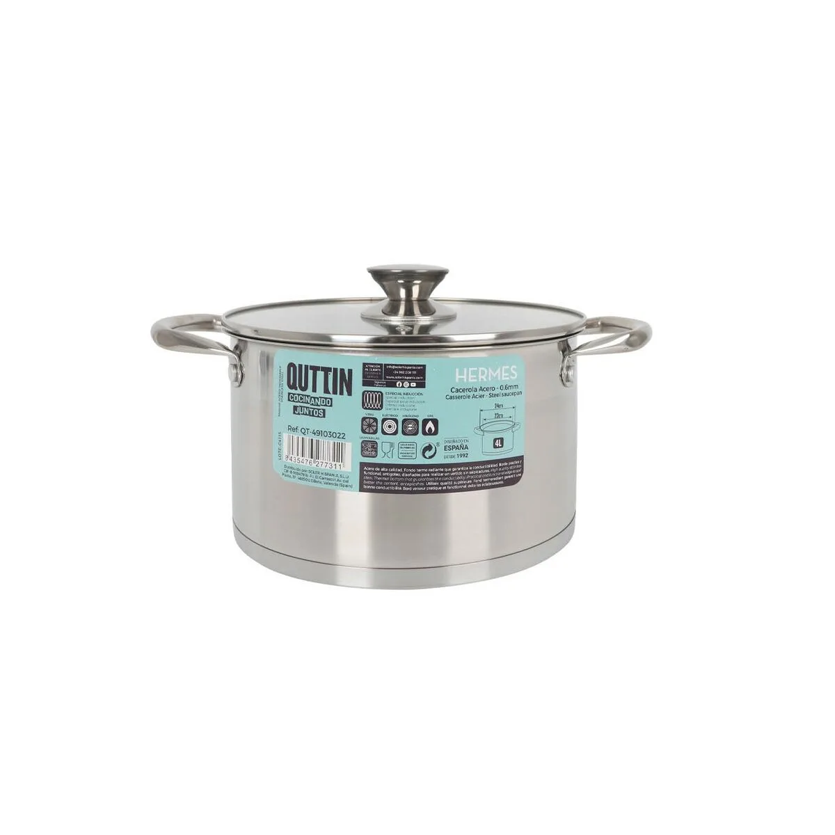 Casserole avec couvercle en verre quttin hermes acier 4 l 4 unites s223358053. Votre foyer mérite le style et le confort des produits Diaytar Home.