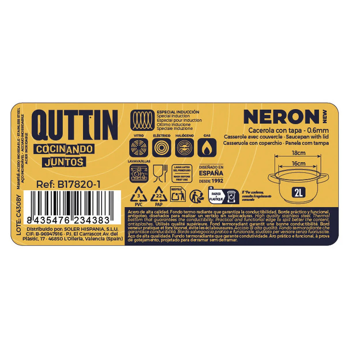Casserole avec couvercle en verre quttin new neron acier 26 x 18 x 10 cm 6 unites s222882325. Diaytar a été conçu pour ceux qui refusent le compromis. Ici, chaque produit est une victoire du qualitatif sur le quantitatif.