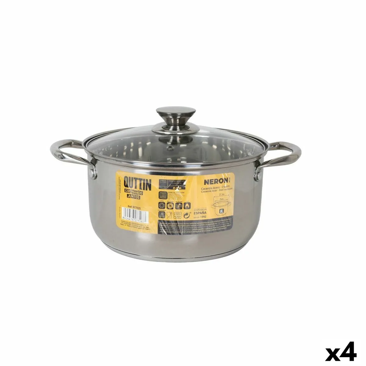 Casserole avec couvercle en verre quttin new neron acier 8 l 4 unites s223361034. Plongez dans l'univers Diaytar où chaque produit raconte une histoire.