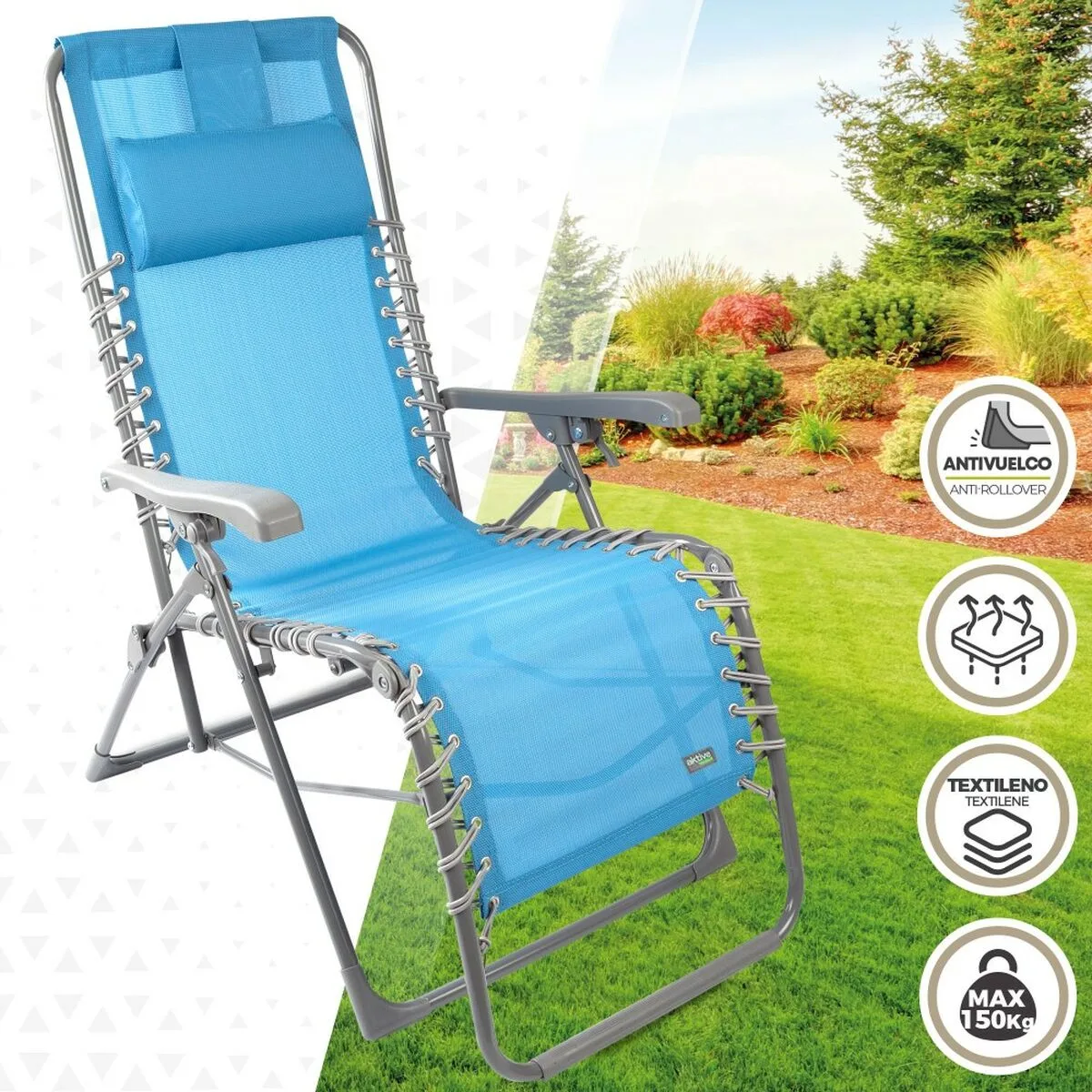 Chaise longue aktive textilene bleu 160 x 76 x 52 cm s890243239. Diaytar : Parce que vous méritez le meilleur, nous sélectionnons l'excellence.