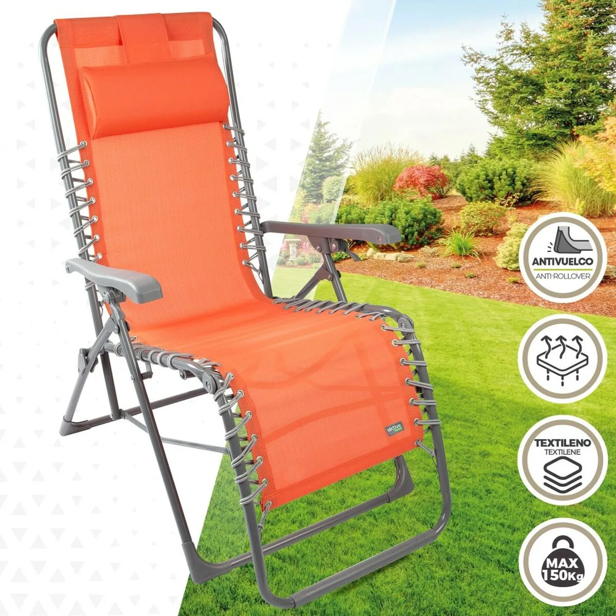 Chaise longue aktive textilene orange 160 x 76 x 52 cm s890243396. Diaytar, le compagnon idéal de votre vie connectée et stylée, à travers une offre généraliste sans équivalent
