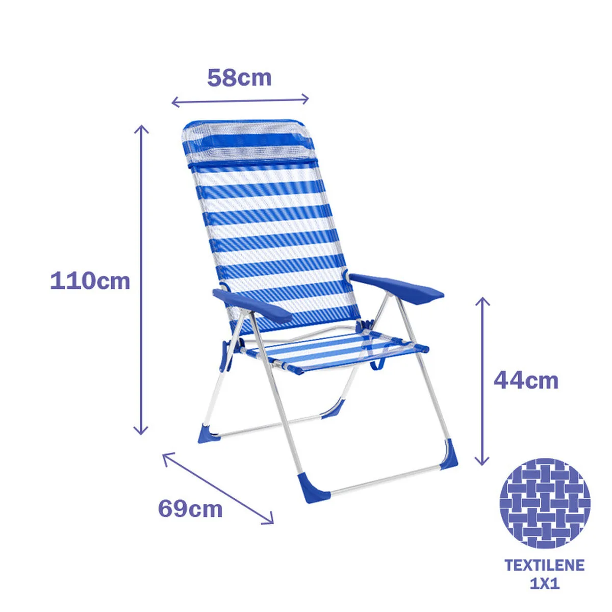 Chaise pliante marbueno bleu blanc 69 x 110 x 58 cm d140006436. Chez Diaytar, nous sommes convaincus que le meilleur produit est celui qui allie utilité, beauté et innovation. C'est notre credo.