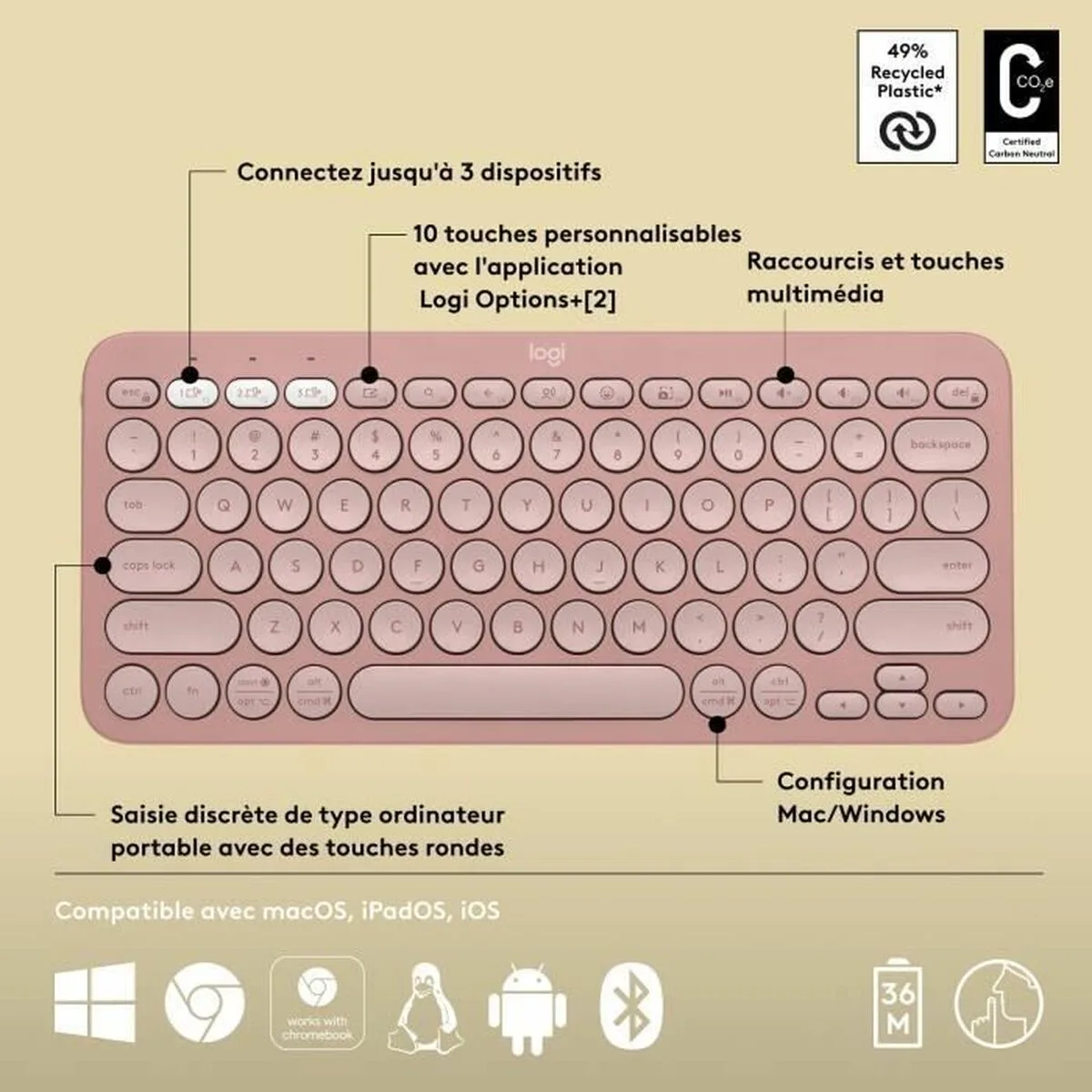 Clavier bluetooth avec support pour tablette logitech k380 francais rose azerty s719278498. Diaytar est le résultat de milliers d'heures de recherche et développement pour vous offrir une offre généraliste d'exception.