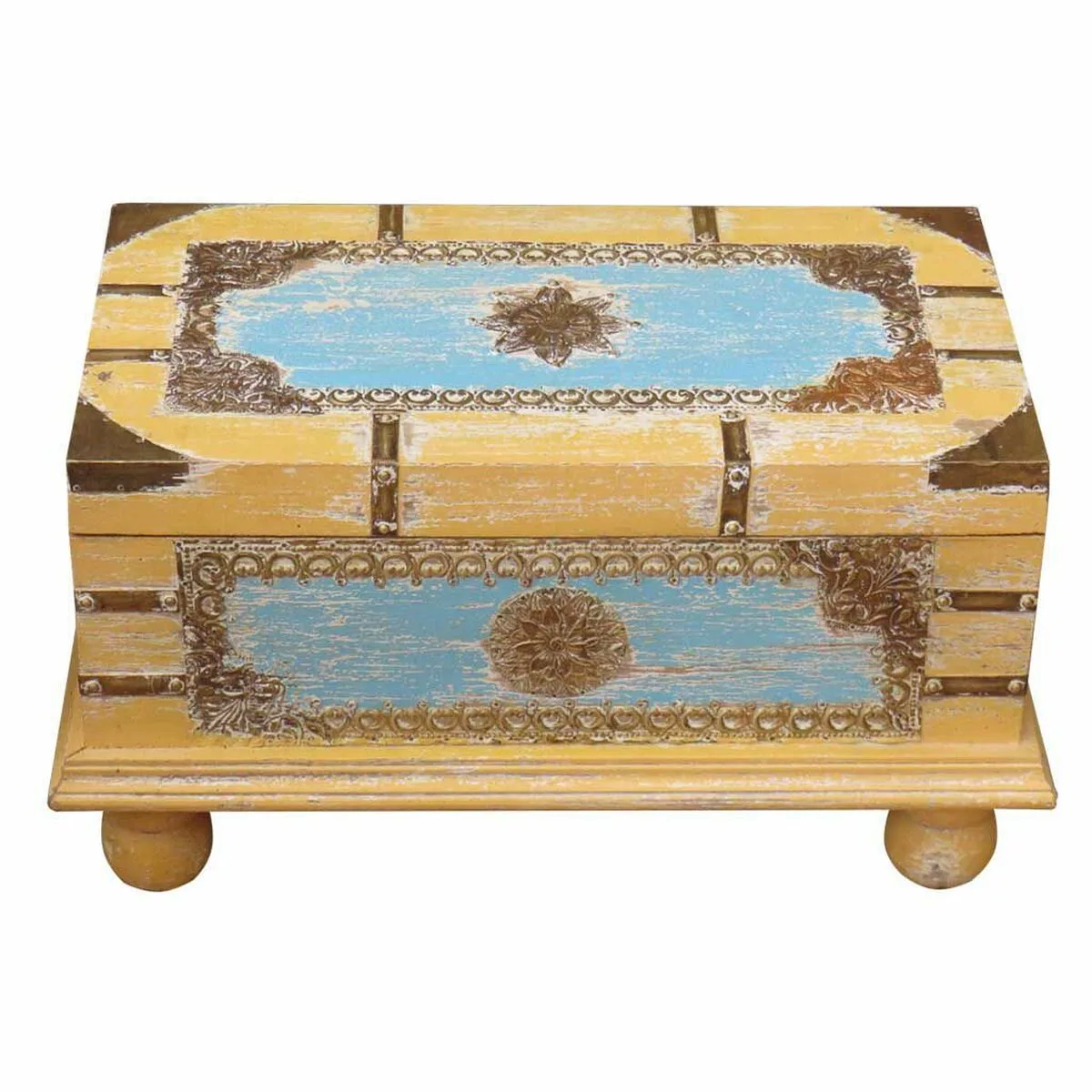 Coffre alexandra house living jaune bleu bois de manguier 28 x 27 x 50 cm style artisanal d163127344. Exprimez votre personnalité avec les accessoires tendance de Diaytar.