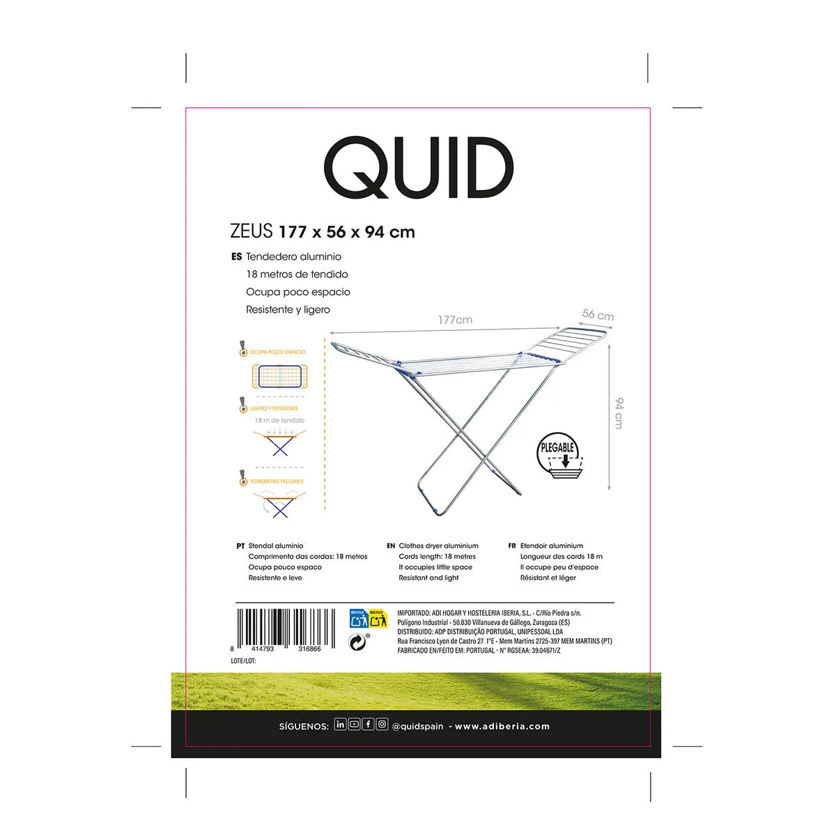Corde a linge quid zeus gris metal aluminium 177 x 56 x 94 cm s270171283. Notre équipe chez Diaytar est votre équipe de choc, dévouée à débusquer les produits qui méritent votre attention.