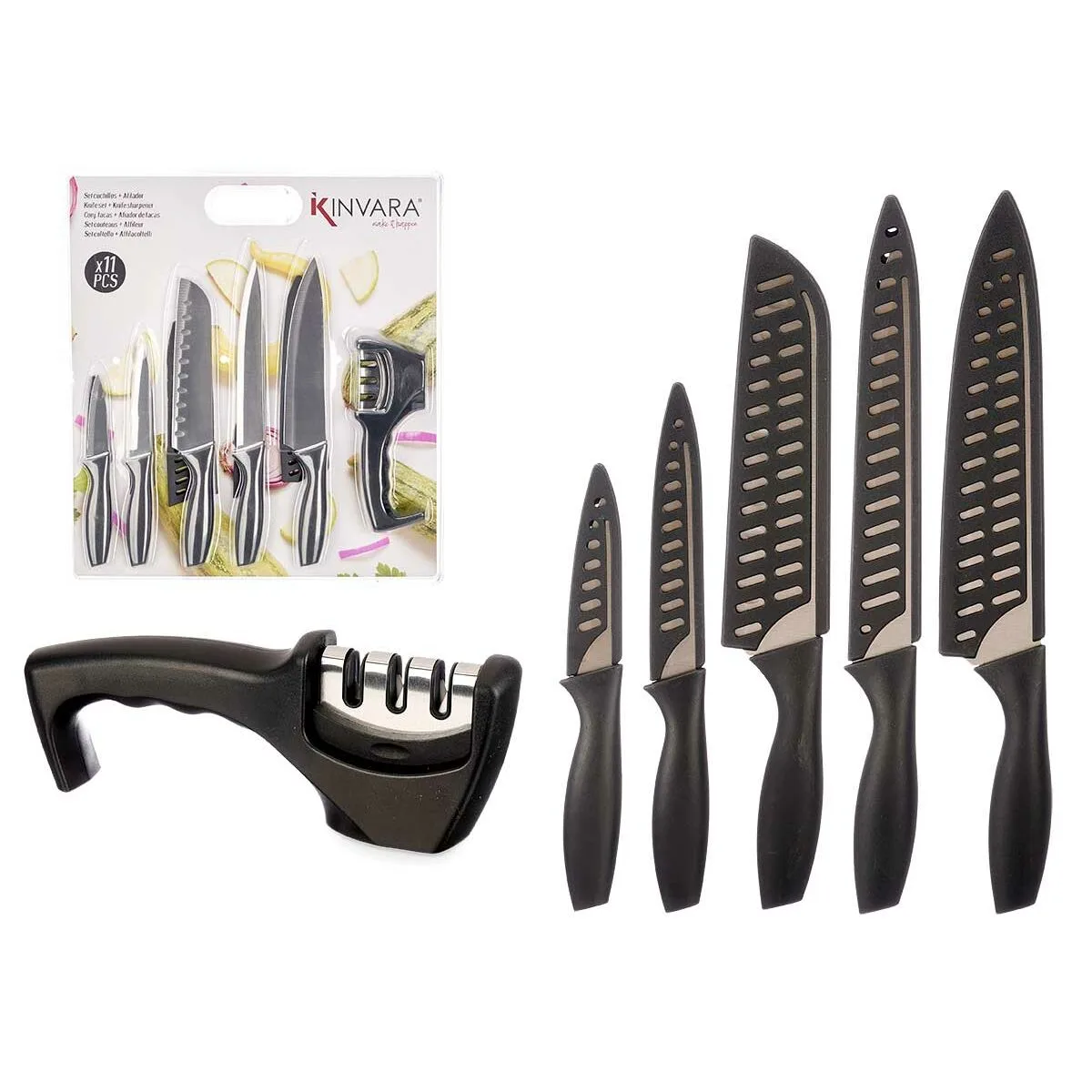 Ensemble de couteaux kinvara kt157095 noir acier inoxydable polypropylene affuteuse de couteaux 6 unites s363319147. Diaytar : Votre portail vers un monde de produits où la frontière entre l'essentiel et le superflu devient délicieusement floue