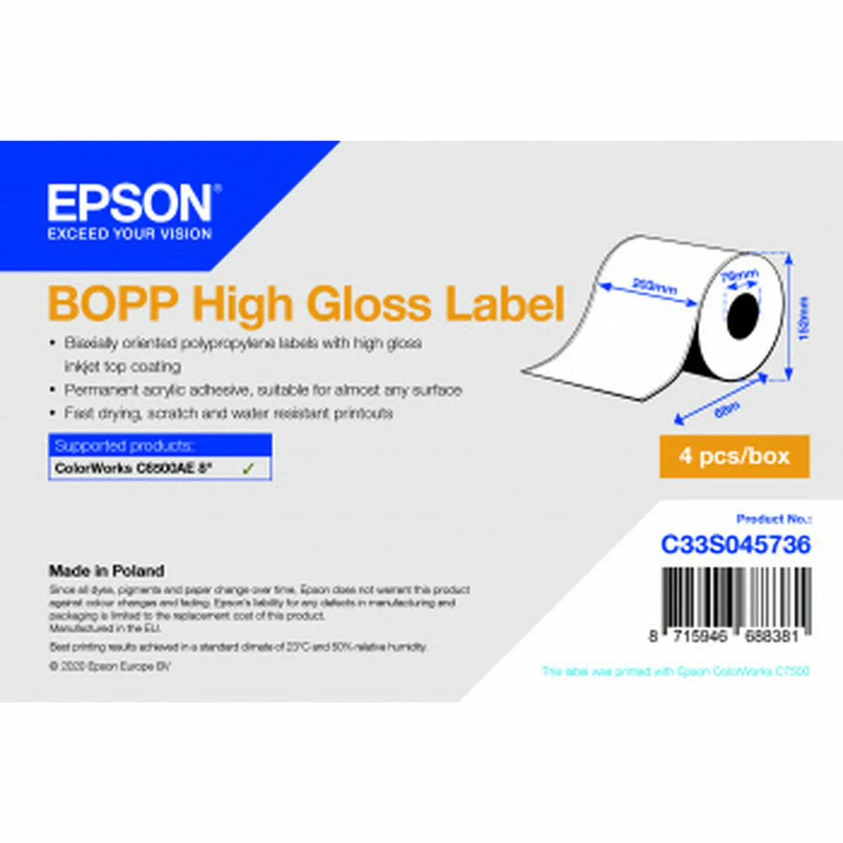 Etiquettes pour imprimante epson c33s045736 brillant o 70 mm 4 unites s5508196939. Nous avons bâti Diaytar sur une idée simple : vous méritez le meilleur des produits, sans avoir à chercher pendant des heures.