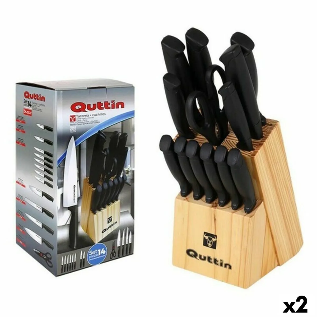 Jeu de couteaux avec support en bois quttin 47718 14 pcs 14 pieces 2 unites s222666655. L'ambition de Diaytar : devenir votre boutique en ligne de référence pour tous les produits qui améliorent votre vie