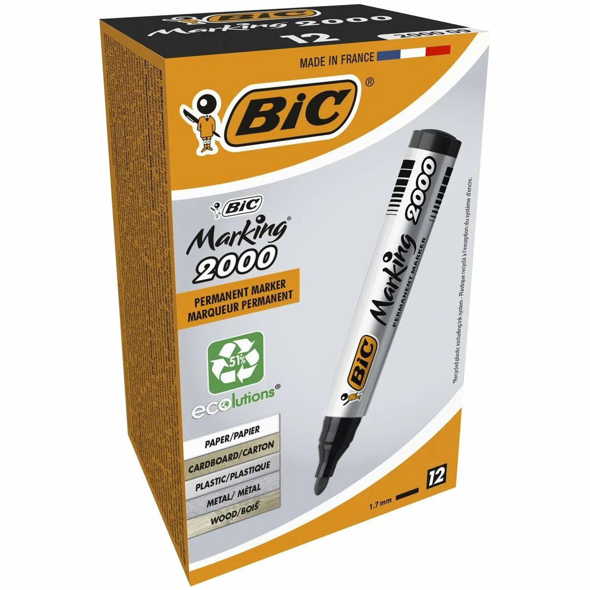 Marqueur permanent bic marking 2000 noir 12 pieces s840154227. Diaytar a fait le pari de la transparence : nous vous disons tout sur l'origine et la conception de nos produits.