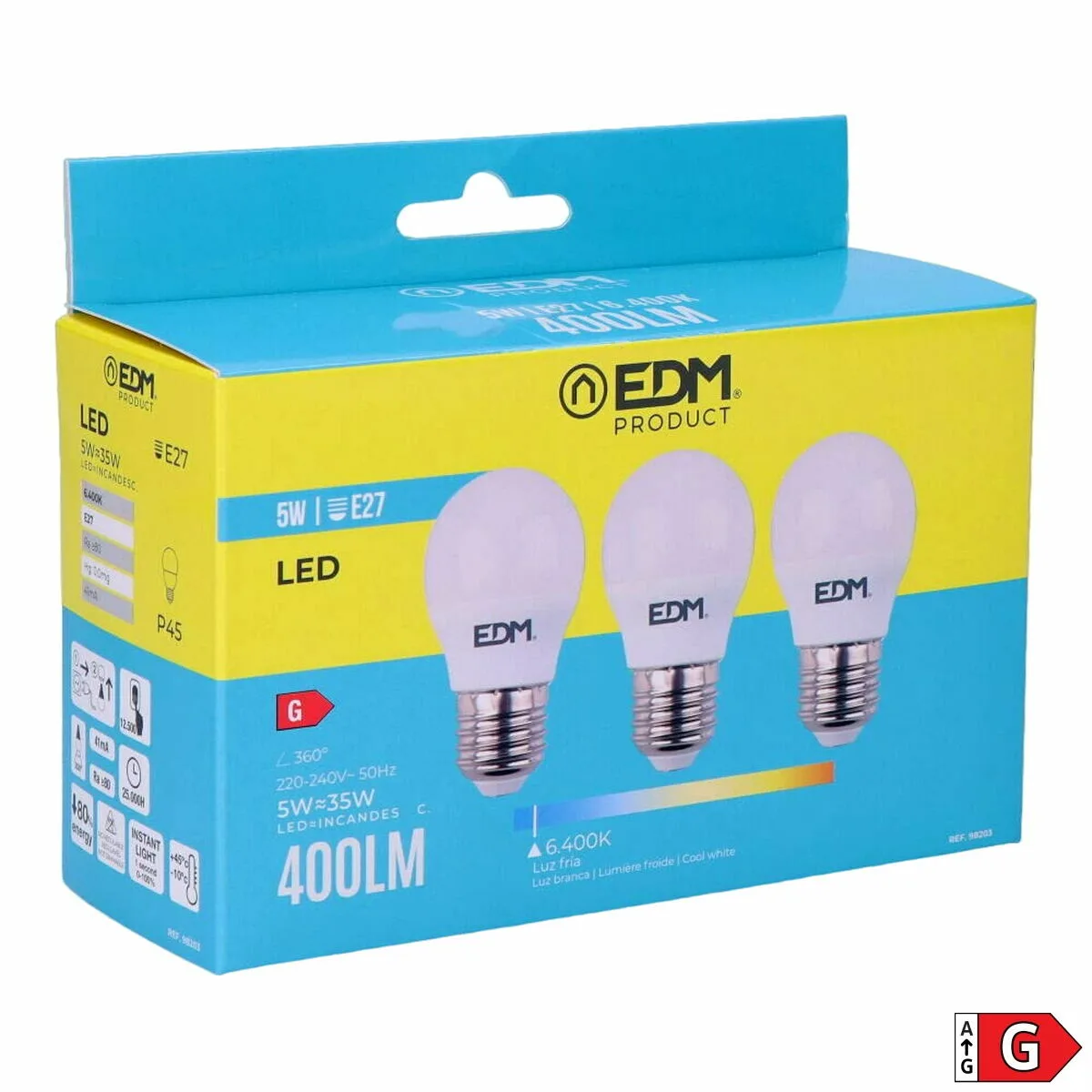 Pack de 3 ampoules led edm 98203 g 35 w 5 w 50 w e27 400 lm o 4 5 x 8 cm 6400 k s791665836. Diaytar s'adapte à vos besoins avec une gamme complète et variée.
