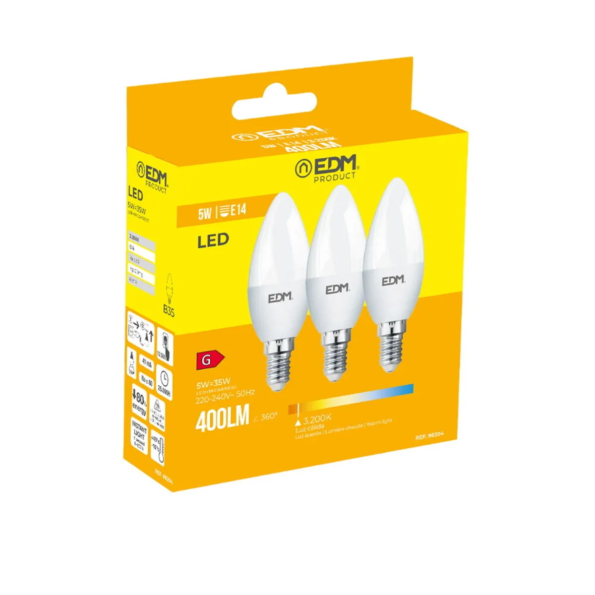 Pack de 3 ampoules led edm 98204 g 35 w 5 w 50 w e14 400 lm o 3 6 x 10 cm 3200 k s790244834. Notre équipe chez Diaytar est une brigade de passionnés, toujours en chasse pour dénicher la perle rare qui vous fera vibrer.