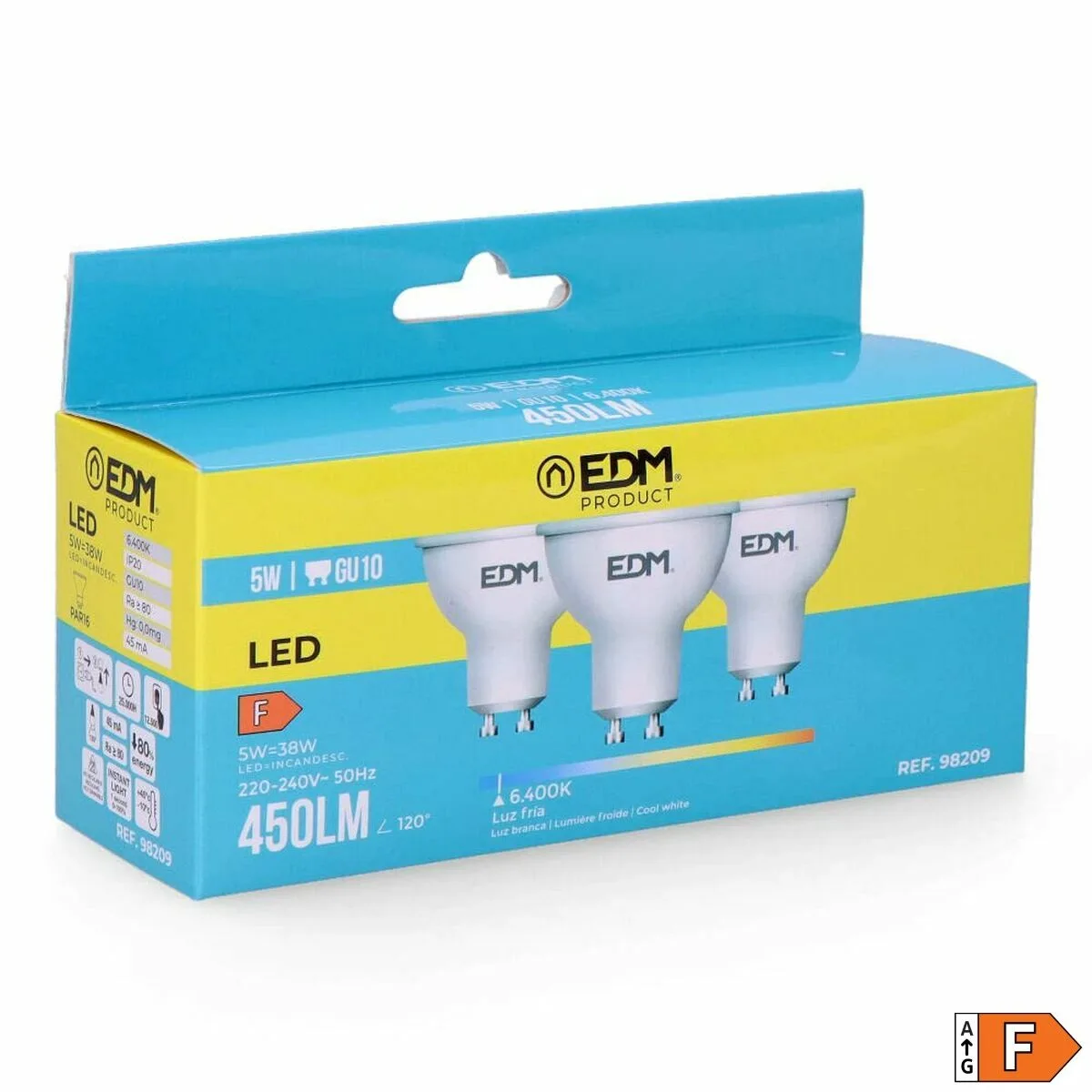 Pack de 3 ampoules led edm 98209 f 5 w 45 w 38 w gu10 450 lm o 5 x 5 5 cm 6400 k s791742063. Diaytar, le nom qui garantit que chaque produit, du plus technologique au plus basique, a été choisi avec goût et exigence