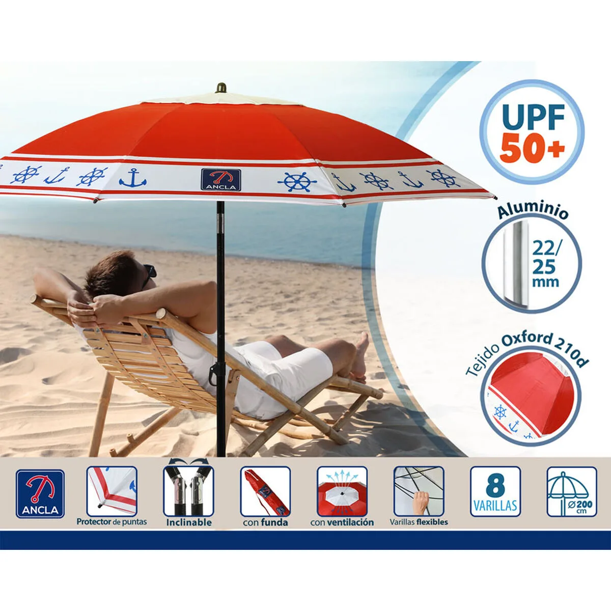 Parasol de plage rouge o 200 cm spf50 ancre s113735680. Découvrez l'univers Diaytar - Des milliers de produits sélectionnés avec soin pour vous.
