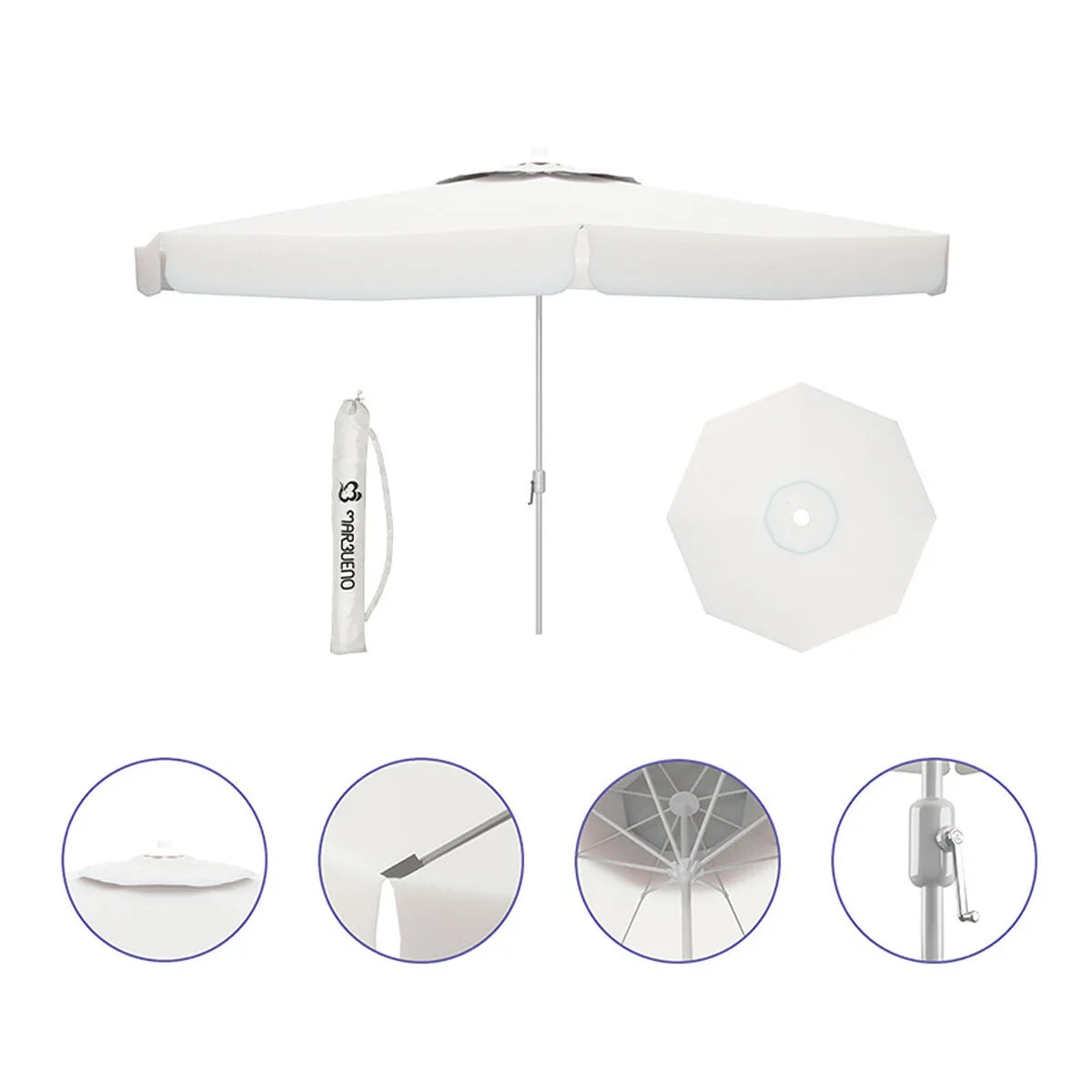 Parasol marbueno blanc polyester aluminium o 300 cm d140003584. Nos stylistes Diaytar dénichent pour vous les pépites de la saison.