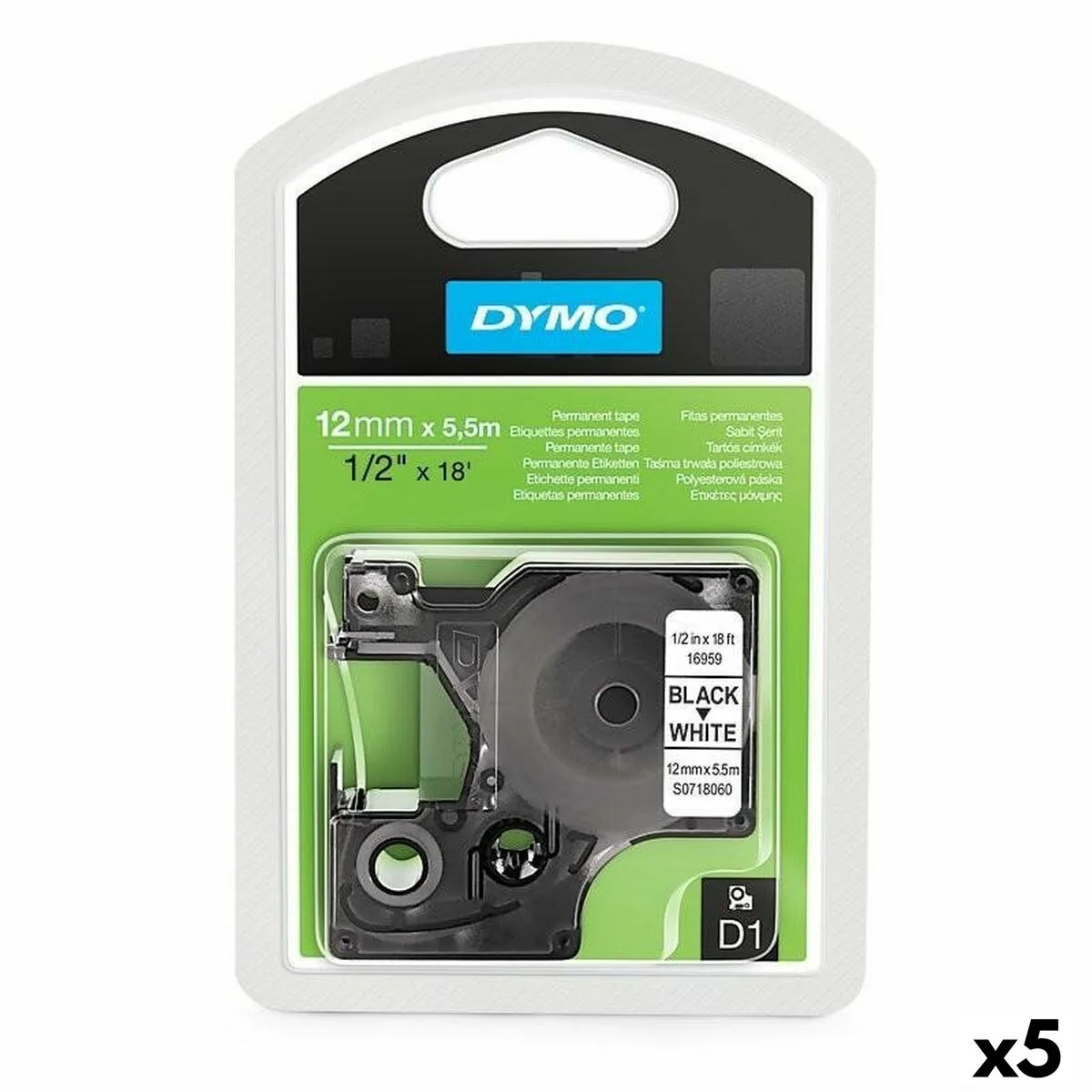 Ruban lamine pour etiqueteuses dymo d1 16959 12 mm x 5 5 m noir polyester blanc 5 unites s842425397. Diaytar, c'est la boîte à outils de votre vie idéale. Des produits pour construire, embellir et optimiser votre quotidien.