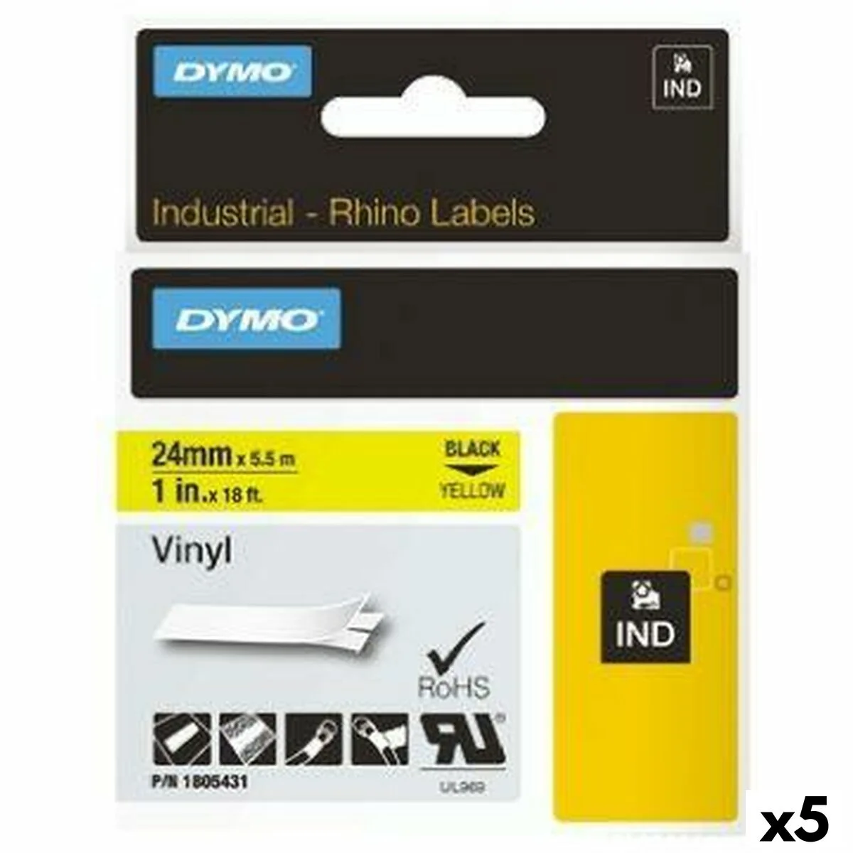 Ruban lamine pour etiqueteuses rhino dymo id1 24 24 x 5 5 mm noir jaune autocollants 5 unites s842418535. Diaytar décomplexe le shopping en ligne : trouvez tout ce dont vous avez besoin et tout ce dont vous rêvez, au même endroit