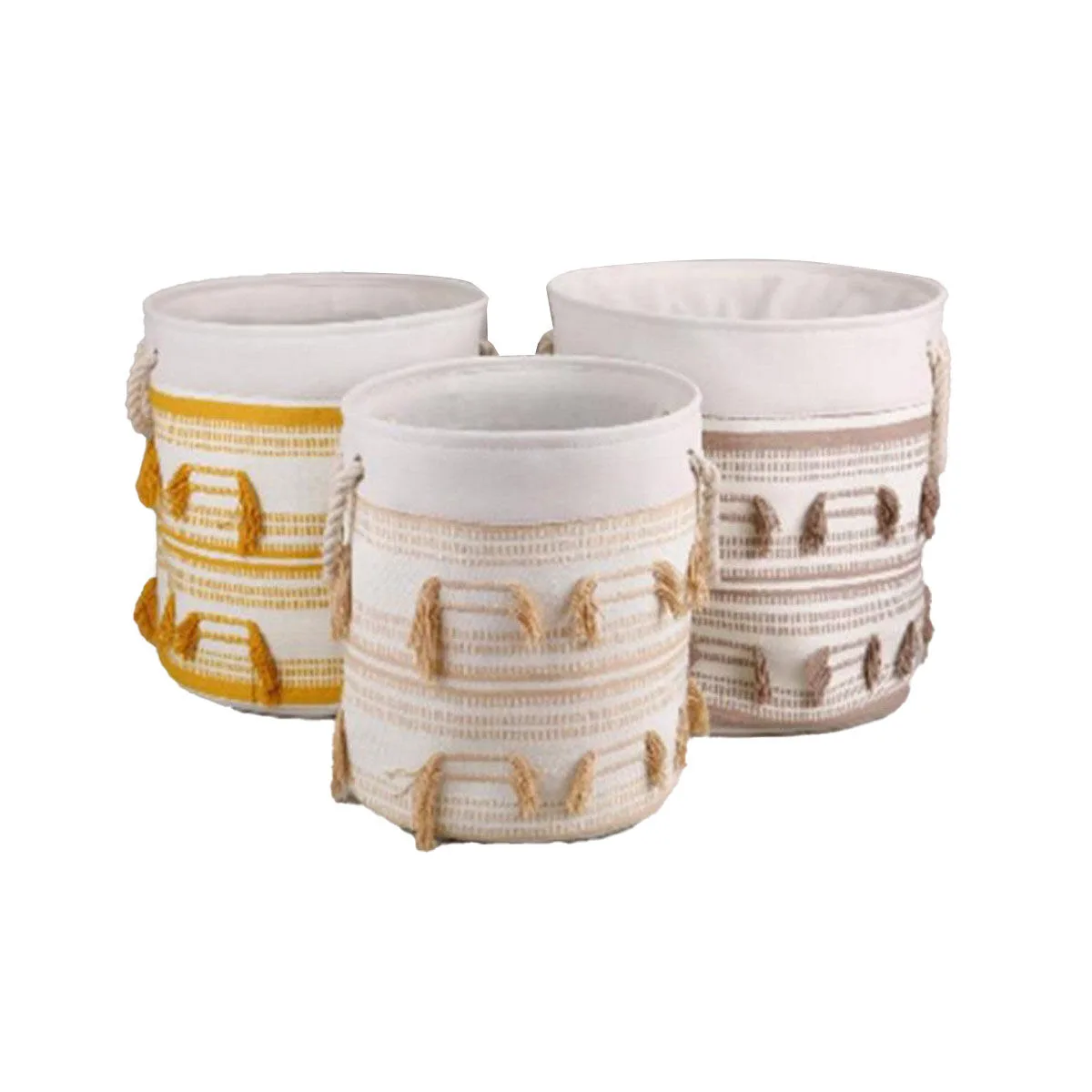 Set de basket dkd home decor beige moutarde frange boho 43 x 43 x 45 cm 3 pieces s303916586. L'art de vivre à la française s'exprime dans notre collection maison Diaytar.