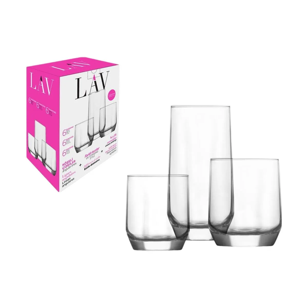 Set de verres lav diamond 310 ml 385 ml 215 ml 18 pieces 2 unites s223561561. Diaytar, c'est l'assurance de produits qui durent, tant dans leur construction que dans leur style intemporel.