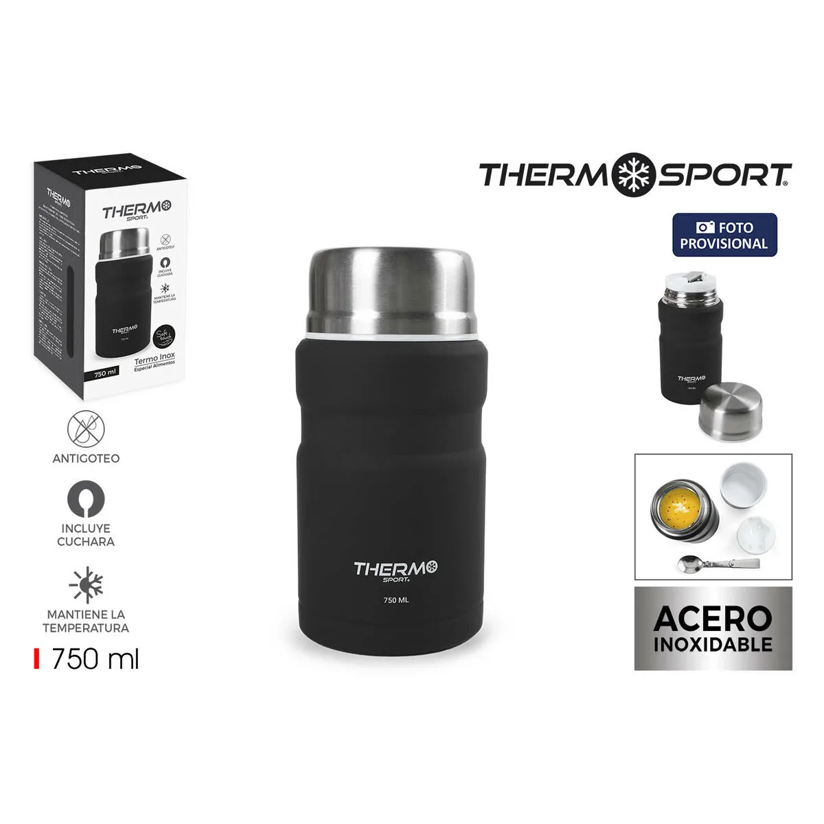 Thermos pour aliments thermosport noir acier 750 ml 6 unites s223780987. Chez Diaytar, nous sommes convaincus que le meilleur produit est celui qui allie utilité, beauté et innovation. C'est notre credo.